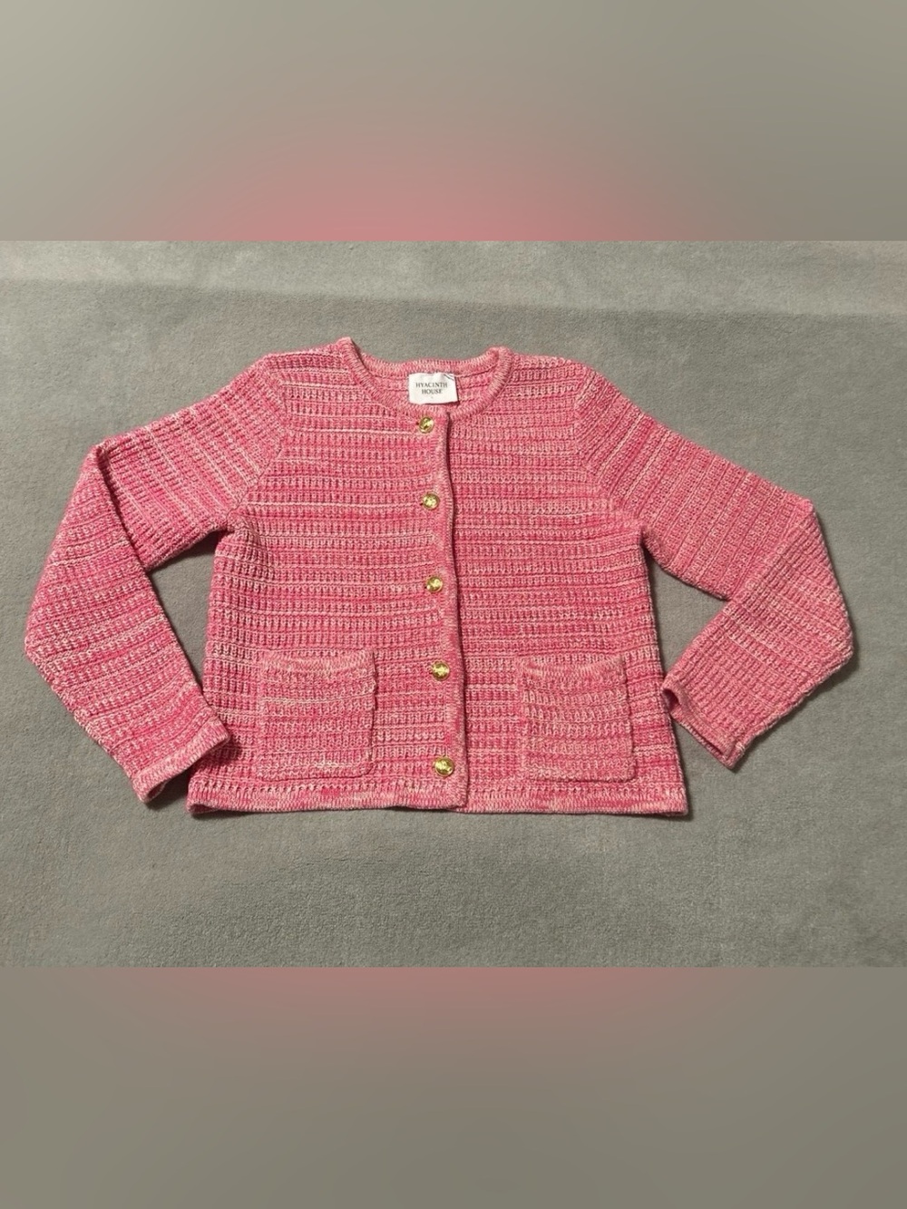Hyacinth House Marled Pink w/Gold Buttons Maybourne Cardigan Sweater - Size L